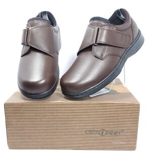 Orthofeet 520 Broadway Men's 10 X-Wide Brown Leather Hook Loop Orthopedic Shoes